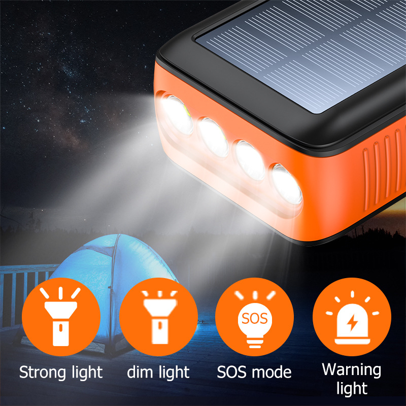 61200mAh Solar Power Bank with 3 Cable Hand Crank Charger Powerbank for iPhone 13 Samsung S22 Xiaomi Poverbank with Flashlight