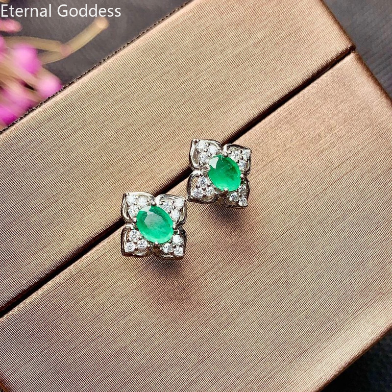 Stud Genuine 925 Silver Women s Earrings Green Emerald Jewelry Natural Stone Birthday Gifts 230729bj