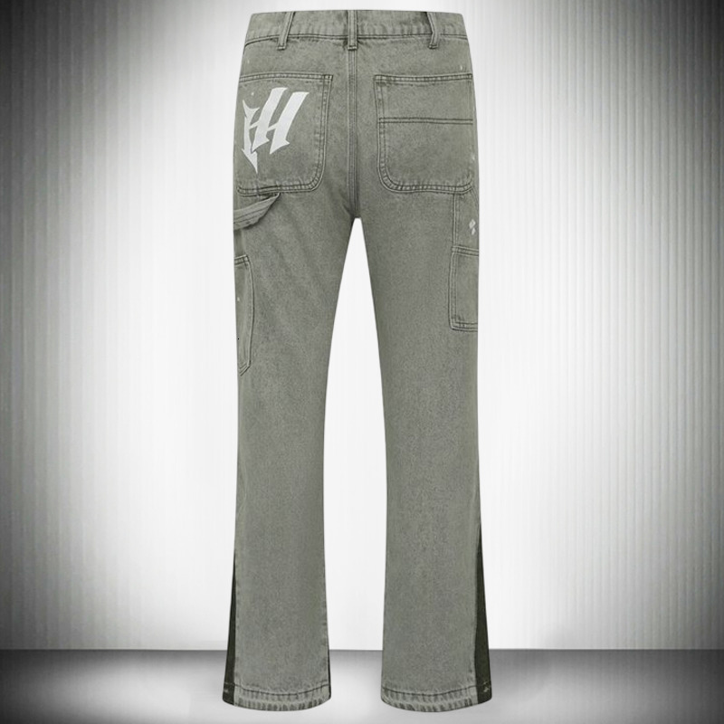 Mens Jeans High Street Jeans Splicing Contrasting Colors Jeans Black Punk Hip Hop Jeans Pants Streetwear Splicing Men Jeans Men Flare Jeans 230729