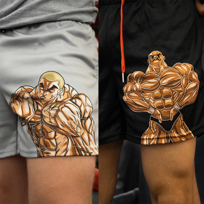 Men's Shorts Anime Baki Gym for Men Athletic Fitness Workout with Pockets Elastic Waist Quick Dry Bodybuilding Running Training 230729