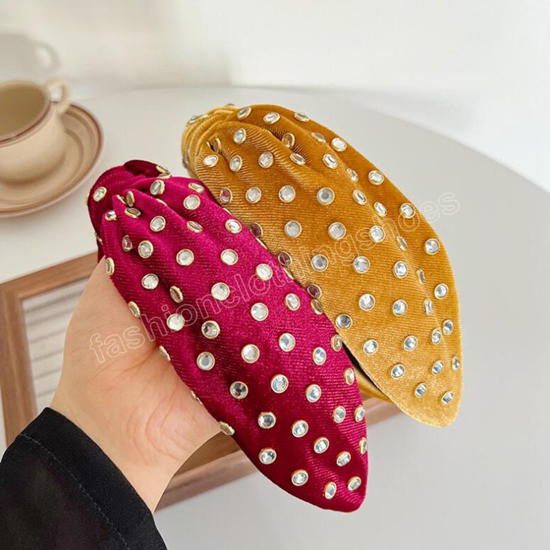New Fashion Headband For Women Wide Side Velvet Turban Autumn Winter Shining Rhinestone Hair Accessories