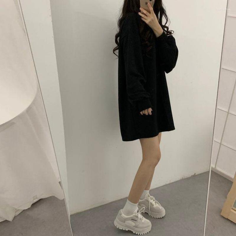 Women's Black Long Sleeve Mini Wrap Casual Gothic Goth Dress Streetwear Kpop Fashion Korean Style Haruku Polyester B4