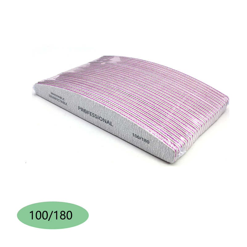 Nail Files 50Pcslot 80100180 Grey Sandpaper Nail File Curved Banana Sanding Nail Files Double Sided Emery Board Glitter Polishing Tools 230729