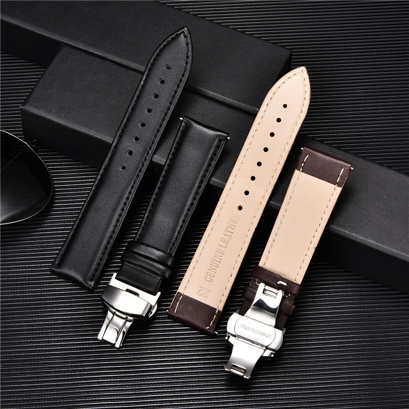 Watch Bands Smooth Genuine Calfskin Leather Watchband 18mm 20mm 22mm 24mm Straps with Solid Automatic Butterfly Buckle Business Watch Band 230729