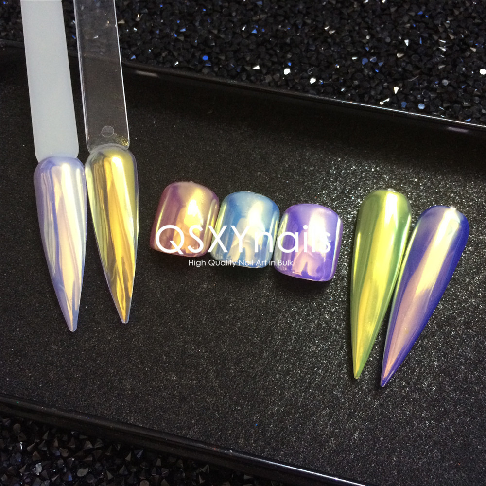 Nail Glitter 05g TOP QUALITY SUPER MIRROR Aurora Powder Neon Mermaid Unicorn Pigment Glitter Gold Orange Chrome Smooth Rubbing for Nail Gel 230729
