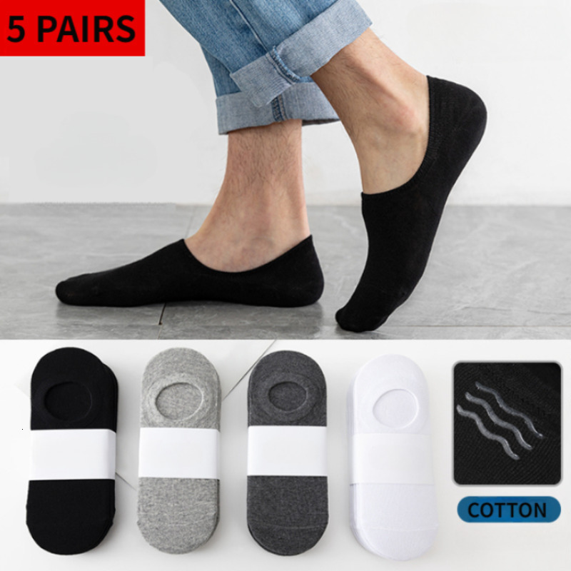Mens Socks 5pair Lot Socks for Men No Show Low Cut Short Ankle Cotton Multipack Nonslip Silicone Breathable Invisible Black White Summer 230729