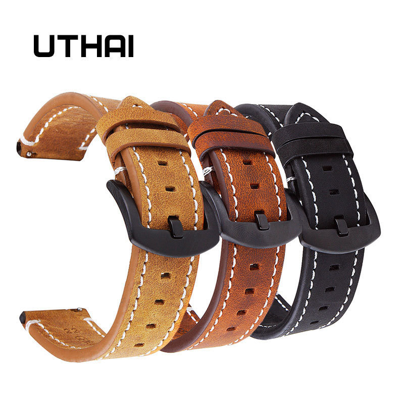 Watch Bands UTHAI P18 Geniune Highend retro Calf Leather Watchbands18mm 20mm 22mm Watch Strap For Watch Strap For Huawei Watch 230729