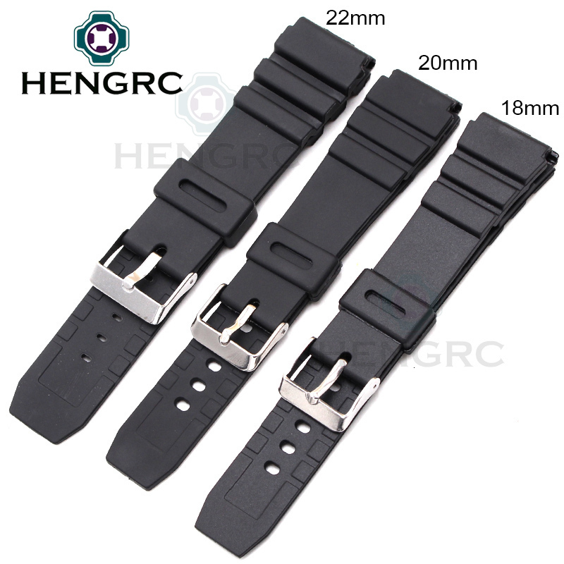 Watch Bands Silicone Watchbands 18 20 22mm Men Black Sports Diving Rubber Watch Strap Silver Stainless Steel Buckle 230729