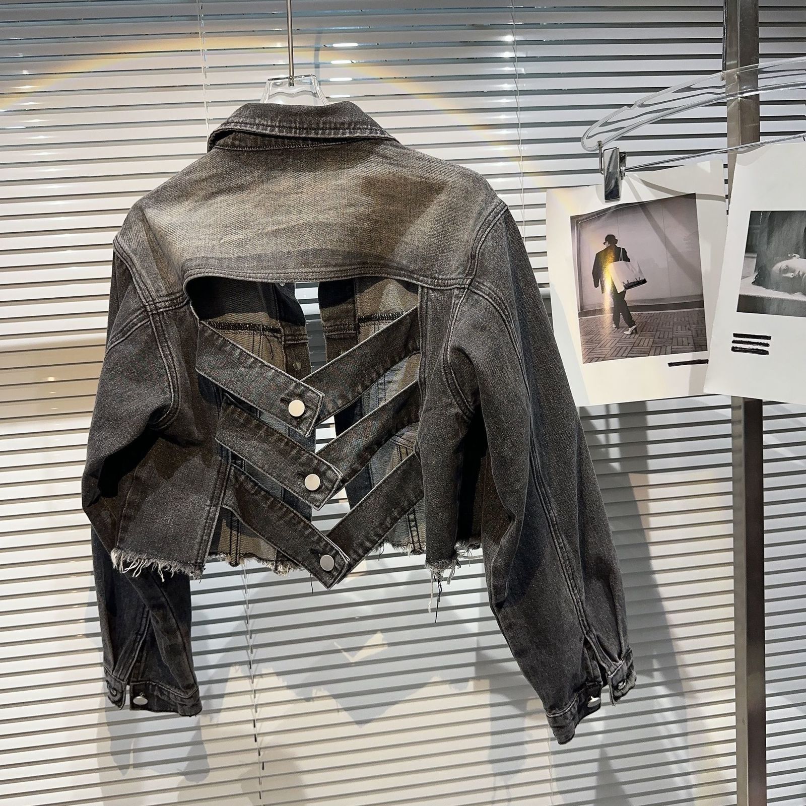 Womens Jackets Backless Button Down Cropped Jean Jackets For Women Fashion Denim Black Jacket 230729