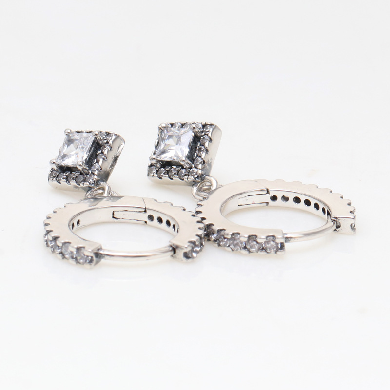 Anti-Oxidized White Gold Charm Earrings - Sparkling Square Crystal Bridal Accessories