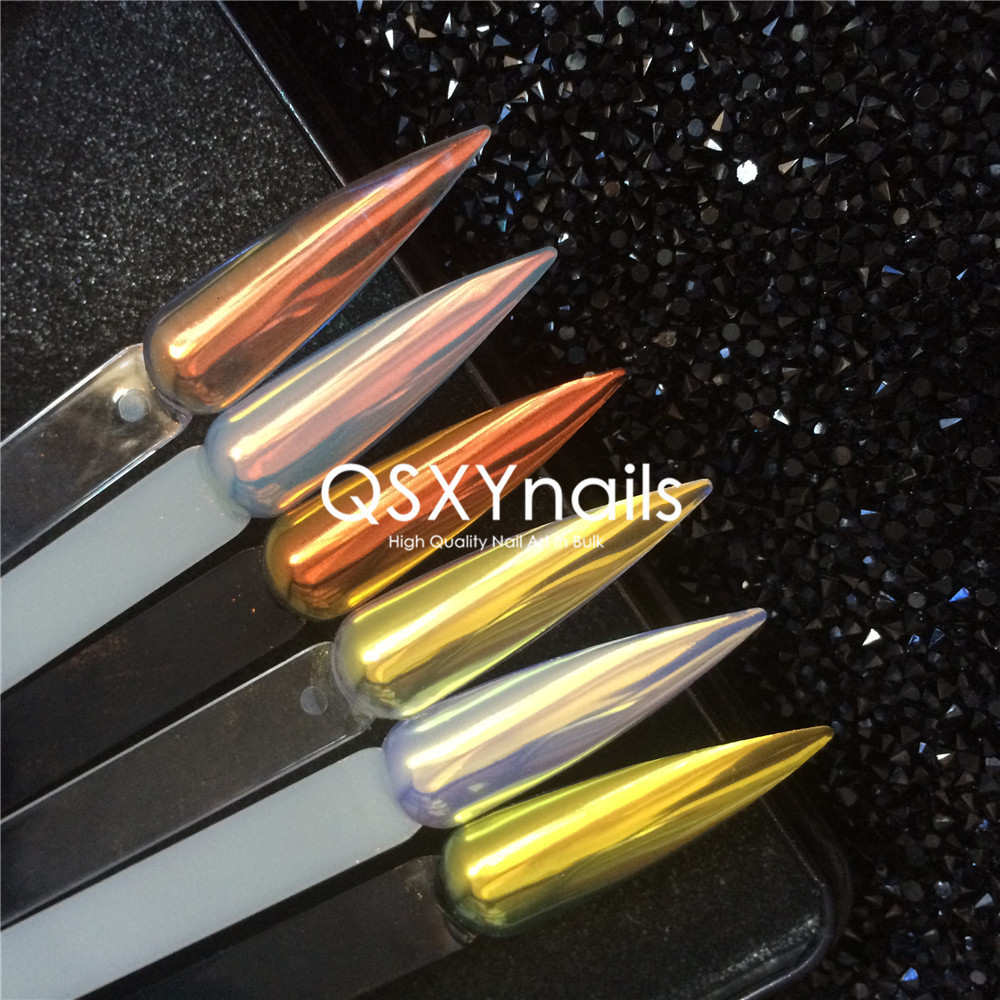 Nail Glitter 05g TOP QUALITY SUPER MIRROR Aurora Powder Neon Mermaid Unicorn Pigment Glitter Gold Orange Chrome Smooth Rubbing for Nail Gel 230729