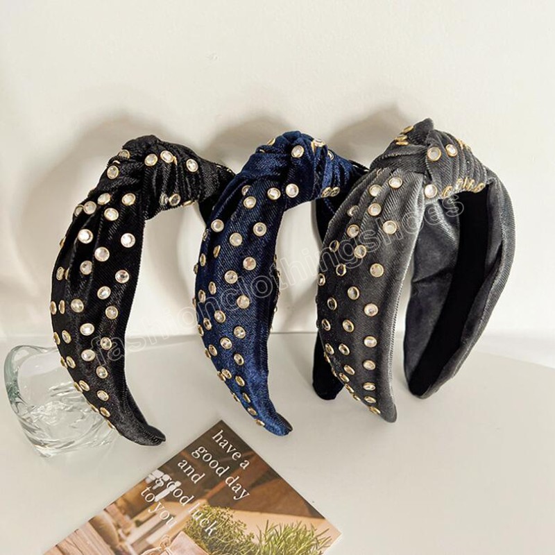New Fashion Headband For Women Wide Side Velvet Turban Autumn Winter Shining Rhinestone Hair Accessories