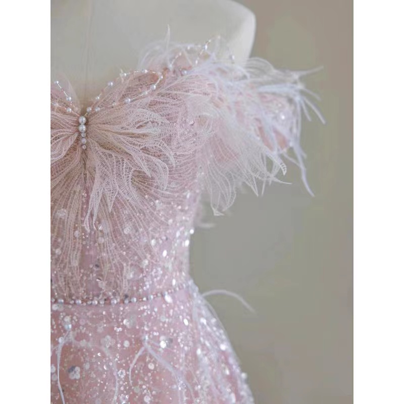 Bg Sequined New Prom Dresses Black Girls Long Shiny Applique Sweep Train Evening Formal Gowns Tail Party Dress
