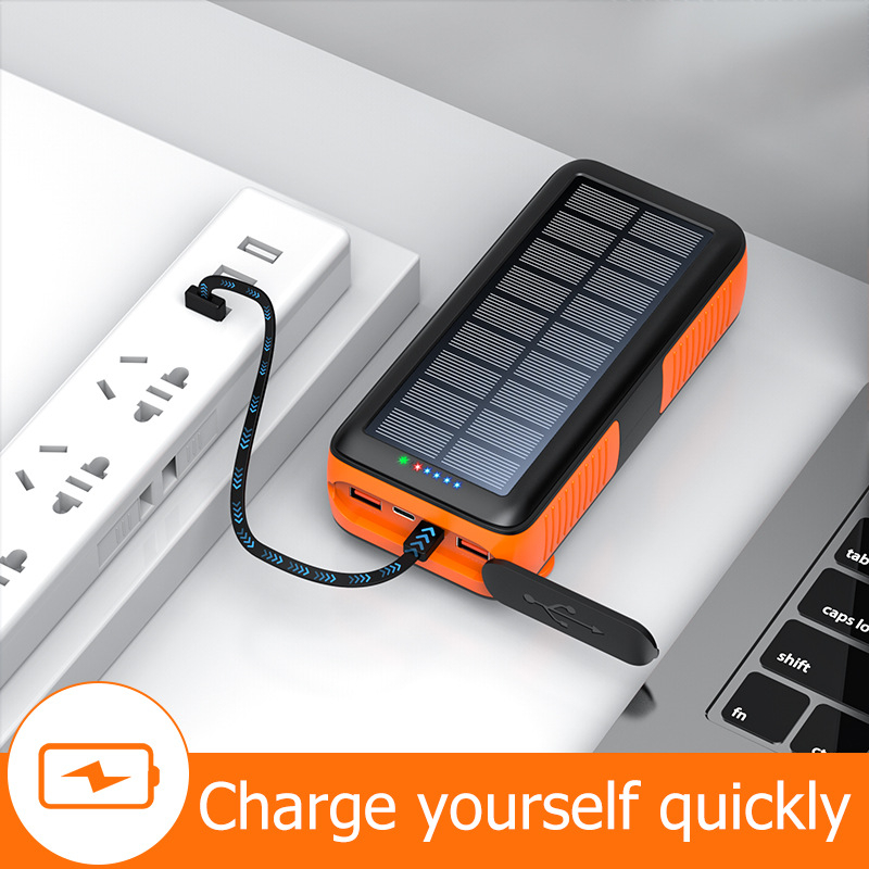 61200mAh Solar Power Bank with 3 Cable Hand Crank Charger Powerbank for iPhone 13 Samsung S22 Xiaomi Poverbank with Flashlight