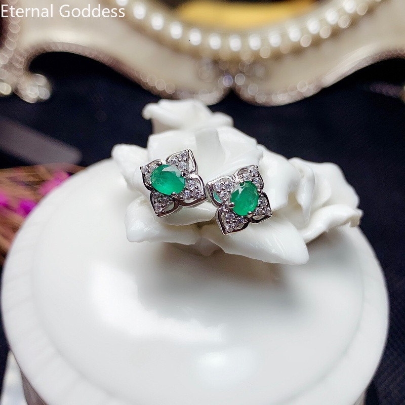 Stud Genuine 925 Silver Women s Earrings Green Emerald Jewelry Natural Stone Birthday Gifts 230729bj