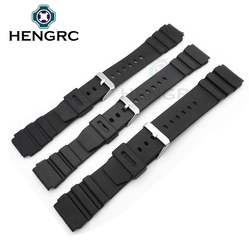 Watch Bands Silicone Watchbands 18 20 22mm Men Black Sports Diving Rubber Watch Strap Silver Stainless Steel Buckle 230729