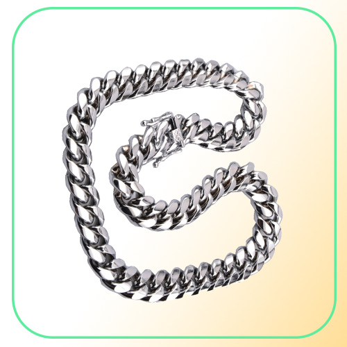 HIP HOP 8mm10mm12mm14mm16mm18mm Stainless Steel Curb Cuban Chain Necklace Boys Mens Silver Chain Dragon Clasp Link hiphop jew
