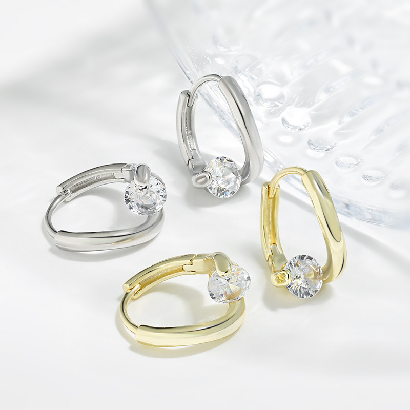 Stud Earrings Ring Zircon Personalized Geometric Earrings Female S925 Hypoallergenic Cross Single Diamond Earrings