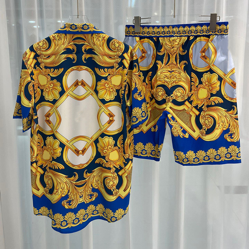 Mens Tracksuits Fashion Gold Baroque Court Print Shirt Hip Hop Beach ShirtShorts Men Summer Casual Short Sleeve Hawaiian Set Button Down 230731