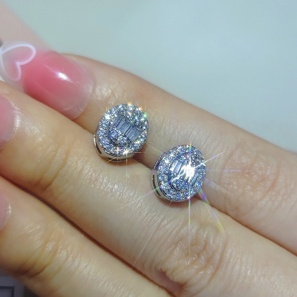 Sterg Princess Cut White Topaz CZ Stud Earrings for Women - Sier Bridal Wedding Party Jewelry