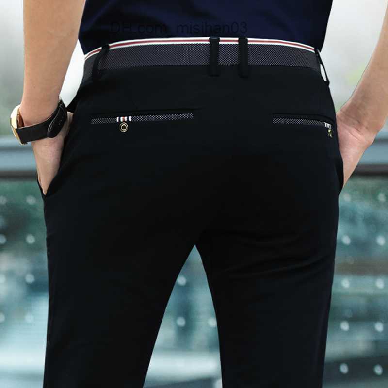 Men's Pants Men's Trousers Elastic Premium Business Pants Ironless Straight Fit Flat Front Men's Pants Fashion Dress Pants Z230801