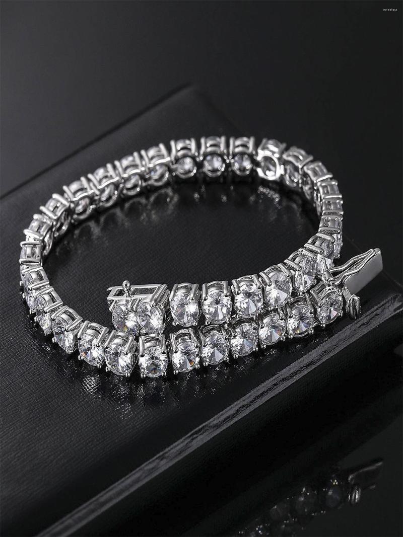 Link Bracelets Men's And Women's Tennis Bracelet 4mm Round Zircon 18K Platinum Plated Size 6-8.5 Inches