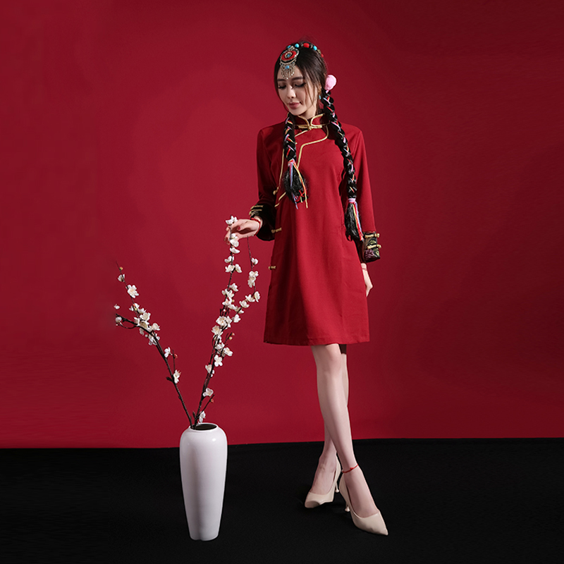 Oriental Traditional Clothing Female Tibetan Dress Girl Cotton Linen Sleeve Xizang Robe Spring Vintage Tibet Clothes Lady Gown