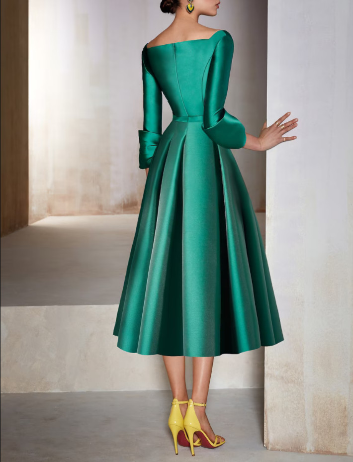 Elegant Short Green Satin Mother of the Bride Dress A-Line V-Neck Pleats Godmother Dresses Formal Party Gown Pleats La madre del vestido de novia Wome