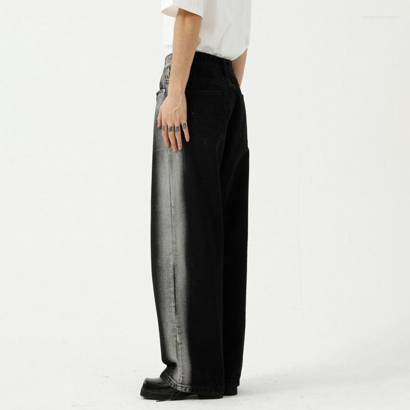 Men's Tie-Dye Straight Jeans - Wide Leg Loose Fit, Cotton, Black, Casual Streetwear