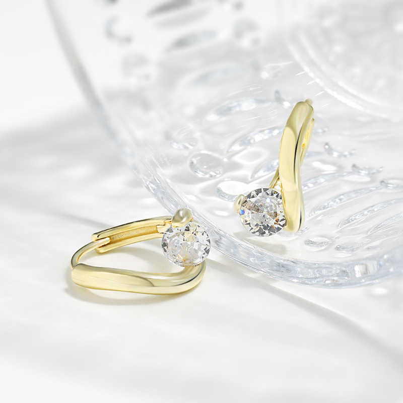 Stud Earrings Ring Zircon Personalized Geometric Earrings Female S925 Hypoallergenic Cross Single Diamond Earrings