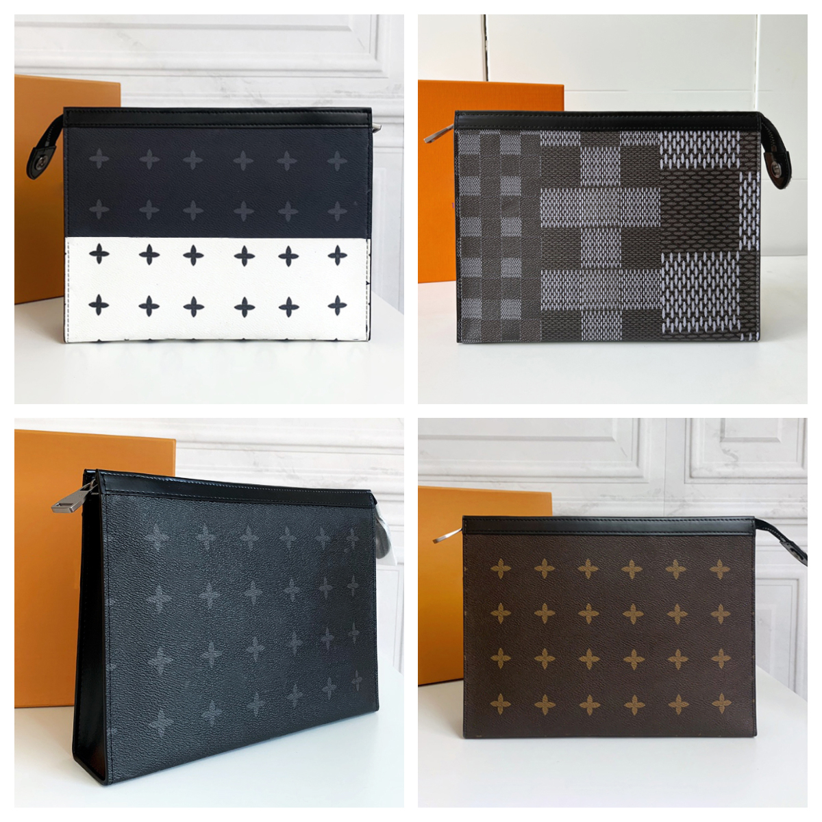 Luxury Clutch Bags Designer tote bag Travel Toiletry Pouch Protection Makeup Clutch Men and Women Leather handbags Classic Large Capacity Brown Purses Business