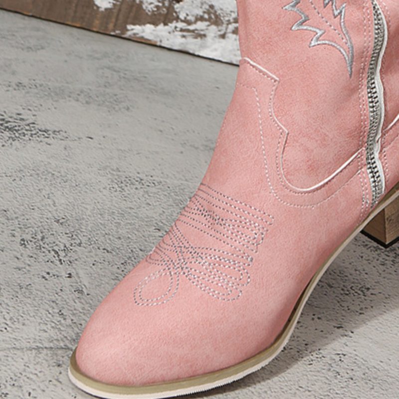 Retro Western Cowboy Boots Pink Elegant Women Shoes Point Head Side Zipper Fashion Comfy Lady Flat Footwear Botas Vaqueras dh5437010