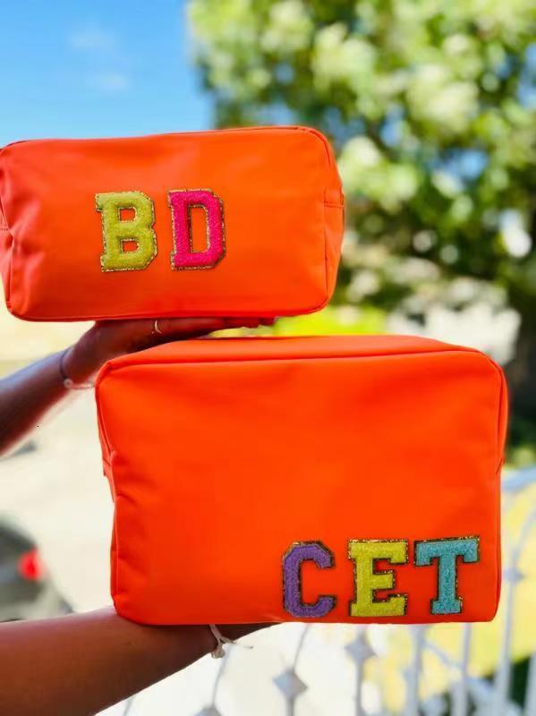 Cosmetic Bags Cases Customize DIY Letters Patch Heart Pearl Nylon Durable Waterproof Pouch Makeup Case Nylon Travel Cosmetic Bag 230729