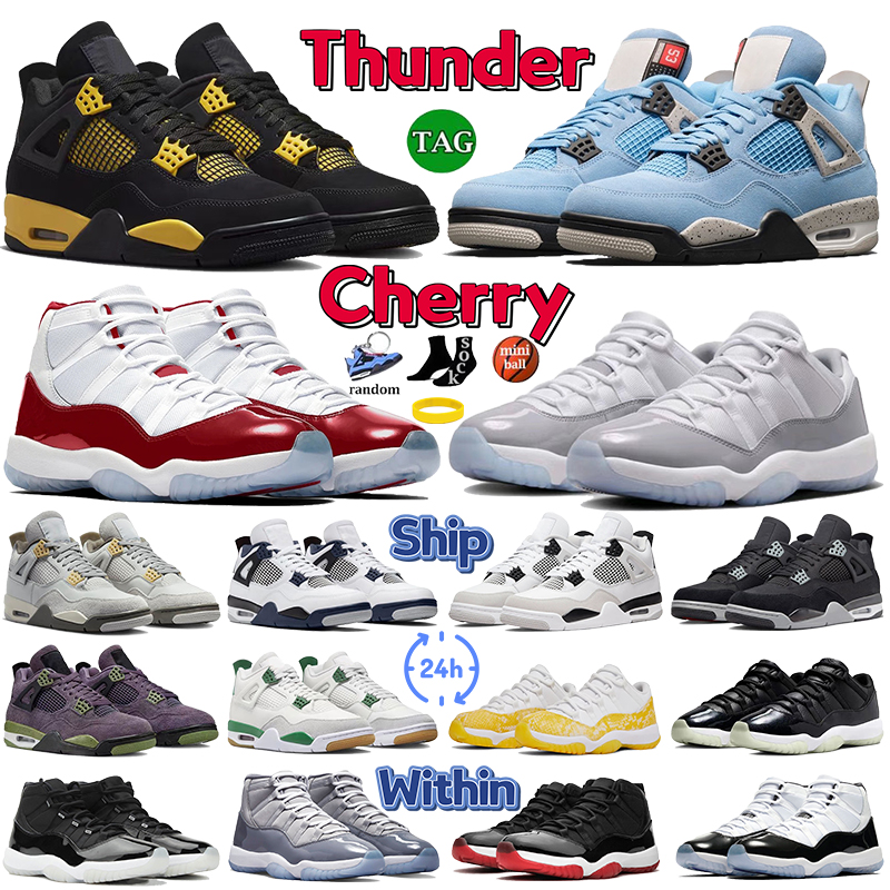 Men Women 4 11 Basketball Shoes Mens 4s Red Thunder White Cement University Blue Seafoam Military Black Cat 11s Cherry Cement Grey Cool Grey 72-10 Sneakers Womens Shoe