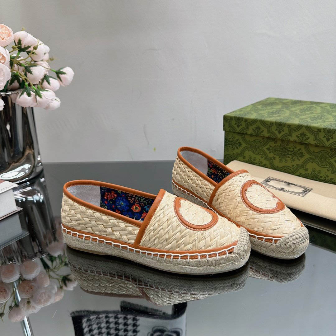 Woven espadrilles sile Women's interlocking G Lofers Flat Raffia Dress shoe luxury designer Top quality Casual shoes factory footwear Size 35-41 with box