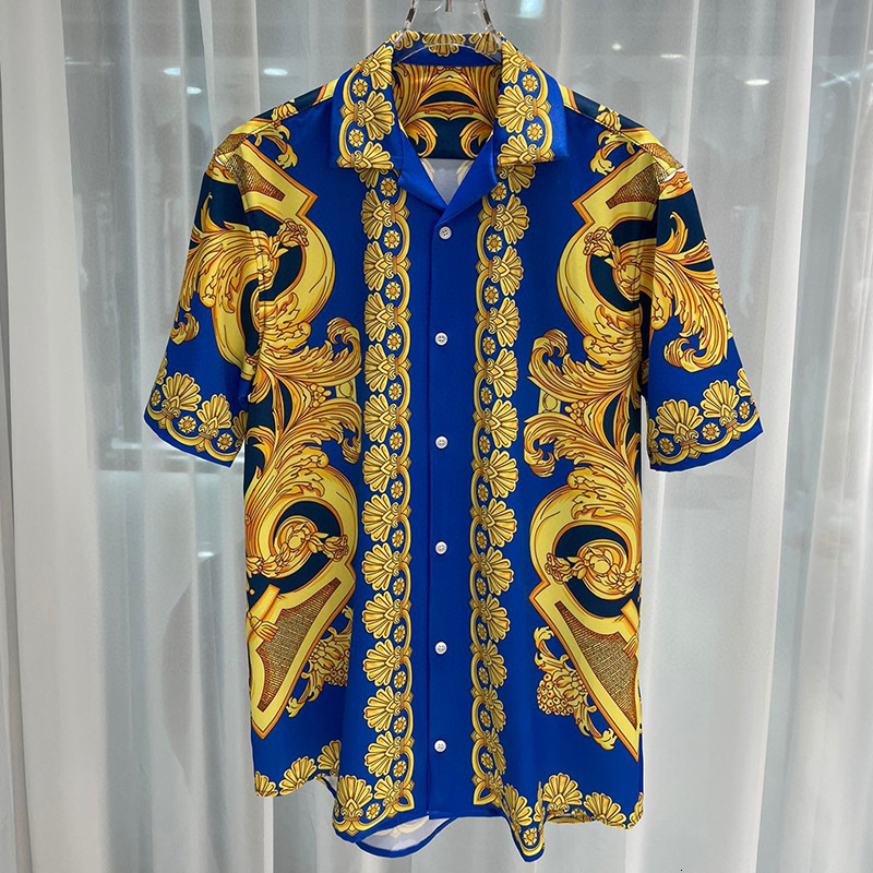Mens Tracksuits Fashion Gold Baroque Court Print Shirt Hip Hop Beach ShirtShorts Men Summer Casual Short Sleeve Hawaiian Set Button Down 230731