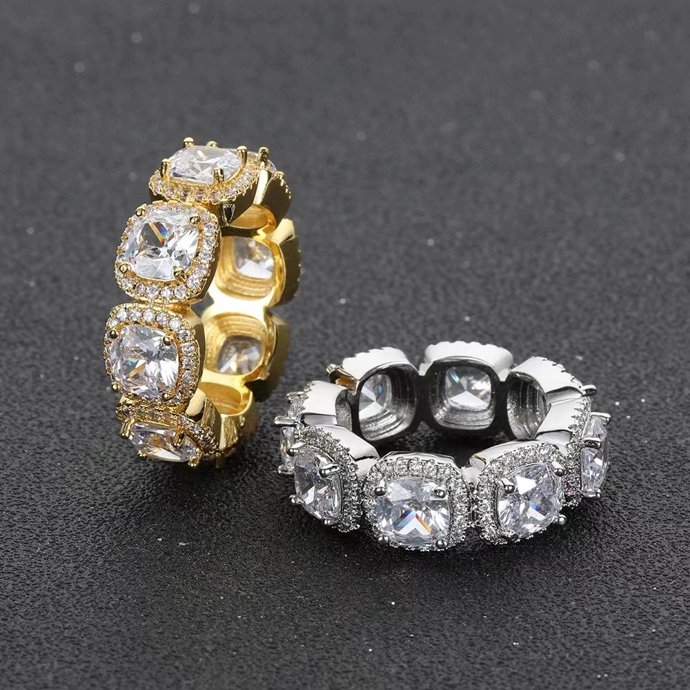 Band Rings Iced Out Bling Men Finger Jewelry Full Paved Rectangle Cubic Zirconia 5A CZ Cuban Link Chain Engagement Ring