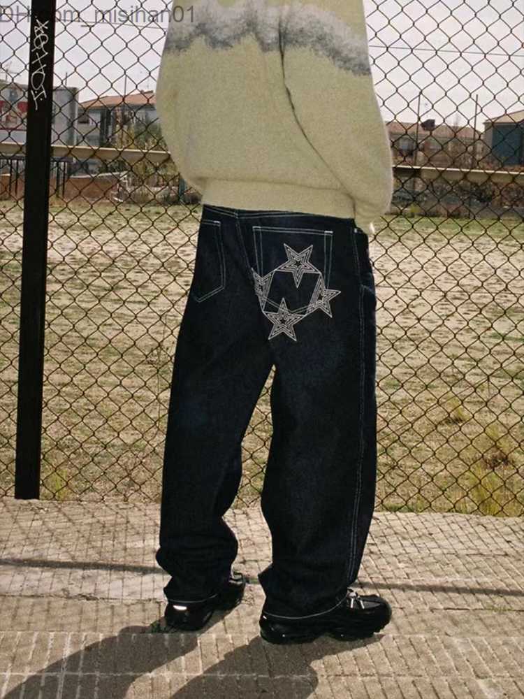 Men's Pants Y2k 99 Base Jeans Men's Hip Hop Print Extra Large Dark Blue Jeans 2023 New Casual Loose Straight Wide Leg Trouser Z230731