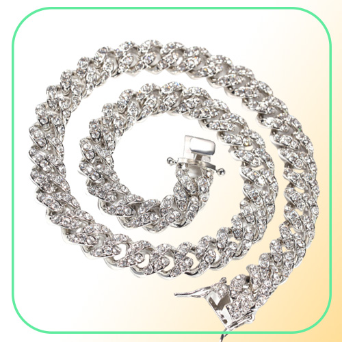 12mm hip hop jewelry cuban link chain mens gold necklace designer chain for man Diamond Iced Out Alloy Chains Austrian Rhinestone