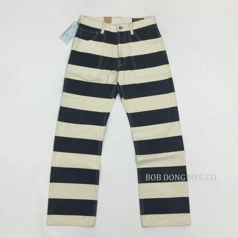Men's Pants BOB DONG Multi-Pocket Motorcycle Washed Prisoner Stripes Trousers For Men Z260313