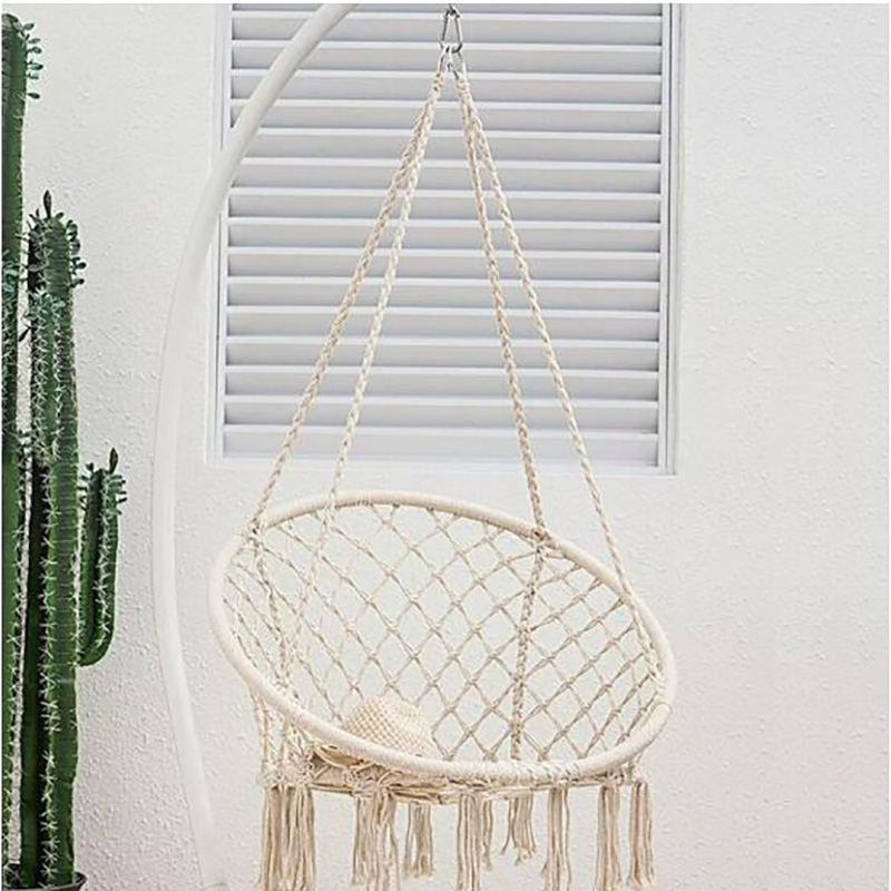 Hanging Outdoor Swing Chair Macrame Cotton Hammock Chair - Off-White