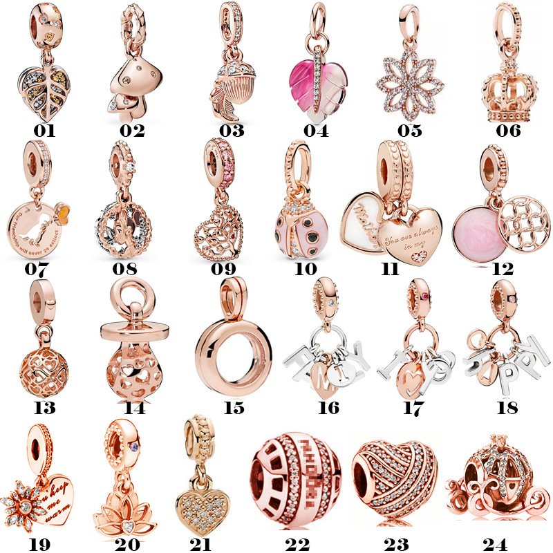 925 Sterling Silver Charm Rose Gold Bead Pendant Glazed Deciduous Beads DIY Jewelry Fashion Accessories Free Delivery