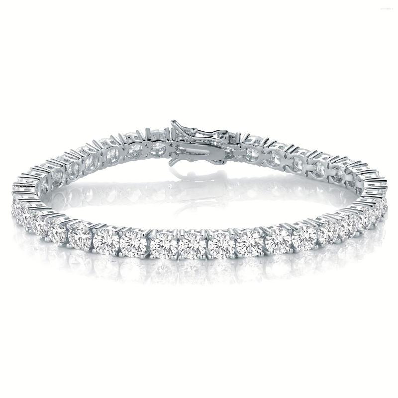 Link Bracelets Men's And Women's Tennis Bracelet 4mm Round Zircon 18K Platinum Plated Size 6-8.5 Inches