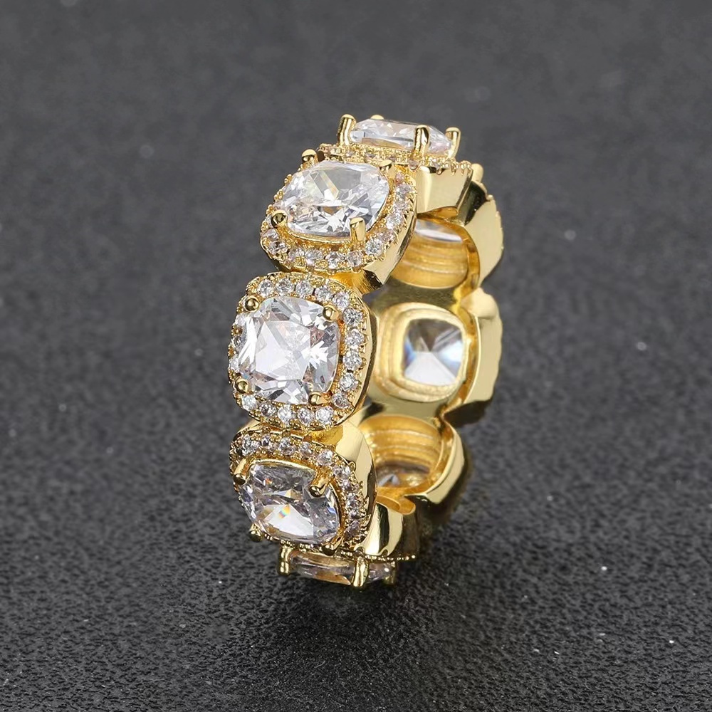 Band Rings Iced Out Bling Men Finger Jewelry Full Paved Rectangle Cubic Zirconia 5A CZ Cuban Link Chain Engagement Ring