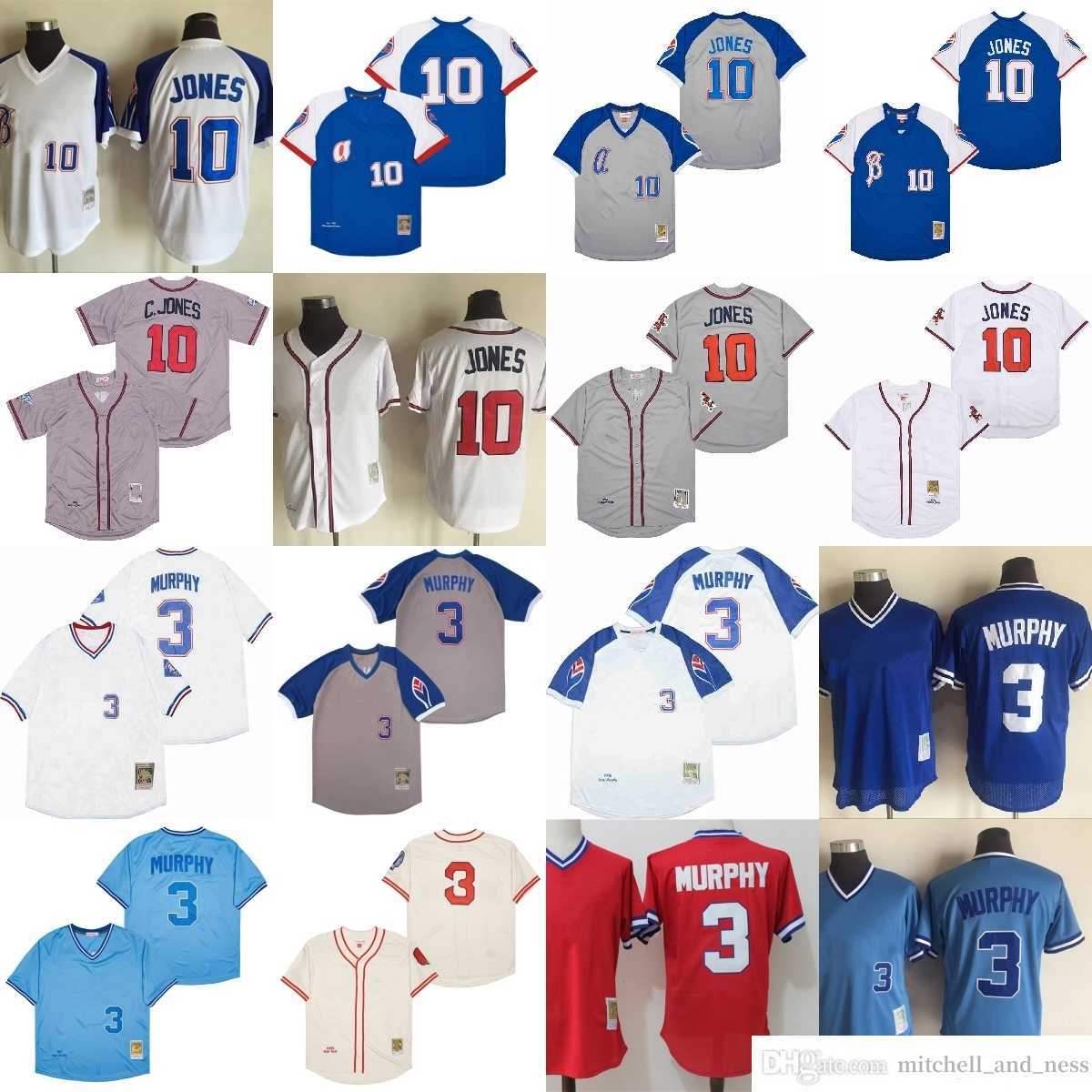 Vintage College Throwback Baseball 10 Chipper Jones Jerseys Classic Retro Dale Murphy Jersey Breathable Sport White Blue Grey Red for man S-XXXL