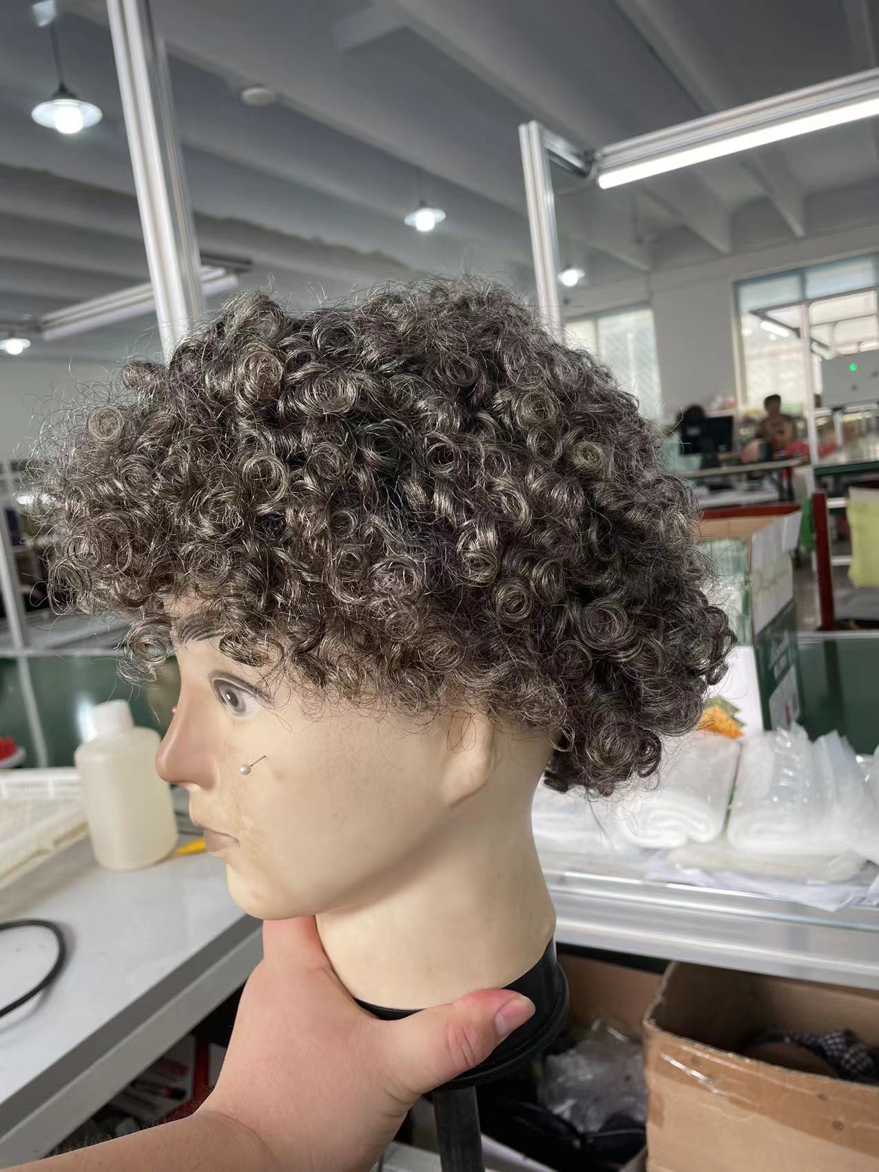 Short afro grey human hair wig salt and pepper silver grey kinky curly grey wig no lace breathable 8inch brazilian gray wig for black women