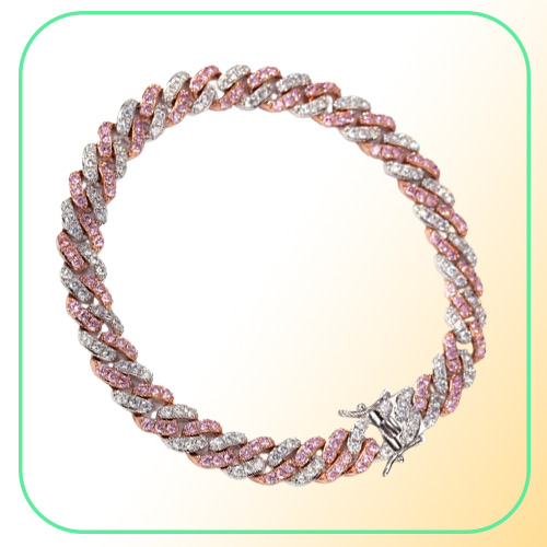 Fashion Womens Anklets Bracelet Iced Out Cuban Link Chain Anklet Bracelets Gold Silver Pink Diamond Hip Hop Jewelry