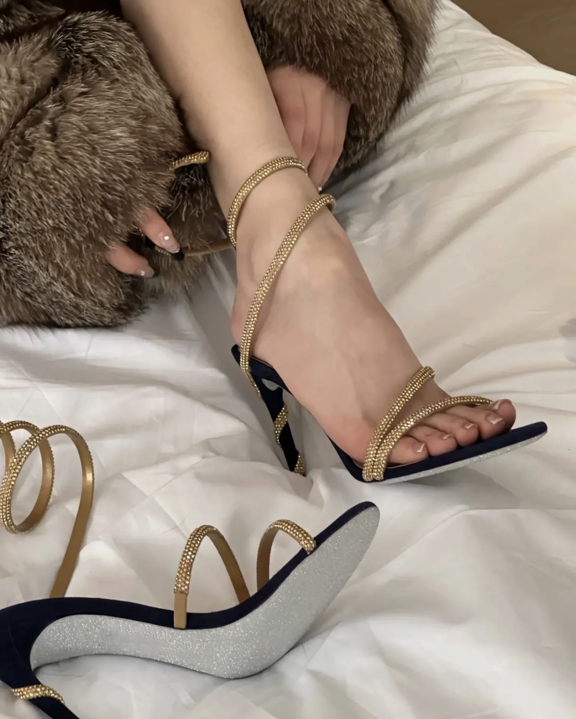 Luxury haute couture designer sandals crystal pumps dinner shoes serpentine 10cm with box