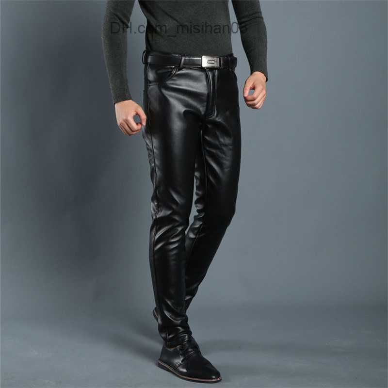 Men's Pants Spring and Summer Men's Leather Pants Elastic High Waist Lightweight Casual PU Leather Pants Thin Leather Pants Z230801