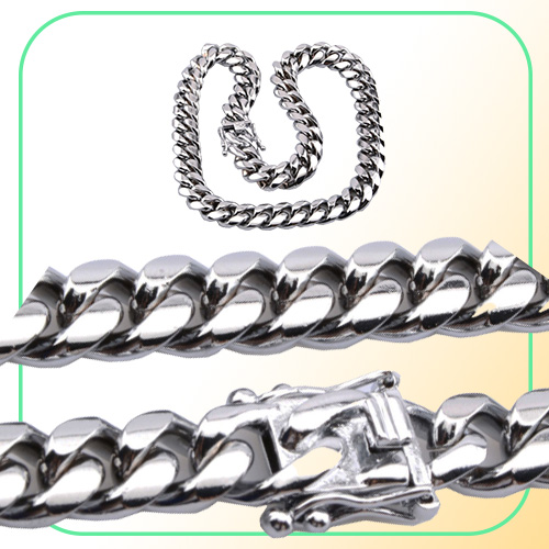 HIP HOP 8mm10mm12mm14mm16mm18mm Stainless Steel Curb Cuban Chain Necklace Boys Mens Silver Chain Dragon Clasp Link hiphop jew
